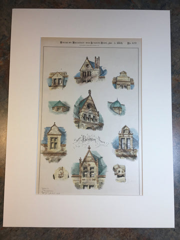 Dormers, Boston, MA, 1884, A O Elzner, Original Hand Colored