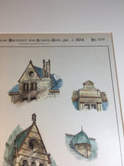 Dormers, Boston, MA, 1884, A O Elzner, Original Hand Colored
