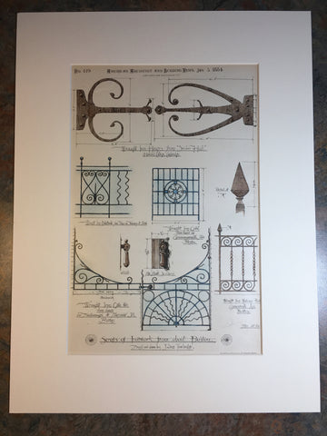 Ironwork, Commonwealth Ave & Harvard Boston, MA, 1884, Original Hand Colored