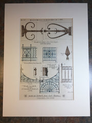 Ironwork, Commonwealth Ave & Harvard Boston, MA, 1884, Original Hand Colored