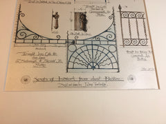 Ironwork, Commonwealth Ave & Harvard Boston, MA, 1884, Original Hand Colored