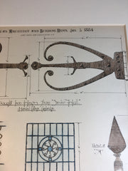 Ironwork, Commonwealth Ave & Harvard Boston, MA, 1884, Original Hand Colored