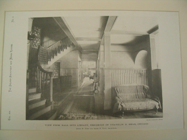 View from Hall into Library, Residence of Franklin H. Head, Chicago, IL, 1890, Irving K. Pond & Allen B. Pond