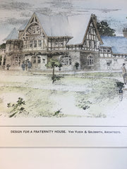 Fraternity House by Van Vleck & Goldsmith, 1901, Original Hand Colored -