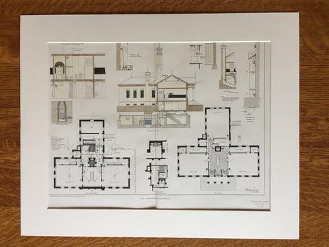 Ventilation by Aspiration, Building Plan, 1901, F Tudor, Original Hand Colored -