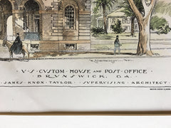 Custom House & Post Office, Brunswick, GA, 1901, Original Hand Colored -