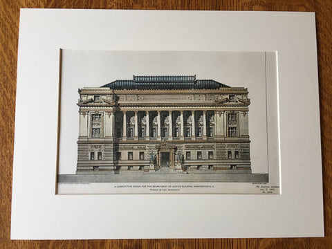 Justice Building, Washington DC, 1901, D'Oench & Yost, Original Hand Colored -