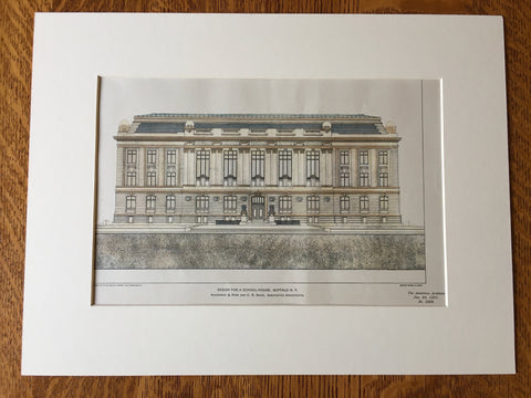 School House, Buffalo, NY, 1901, Ackerman, Ross & Swan, Original Hand Colored -