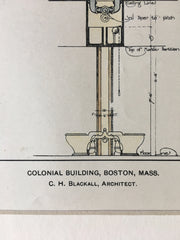 Colonial Building, Lavatory Plan, Boston, MA, 1901, Original Hand Colored -