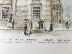 US Post Office, Joliet, IL, 1901, James Knox Taylor, Original Hand Colored -