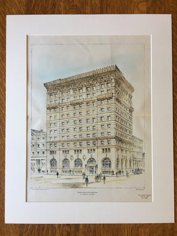Office Building by C H Blackall, 1901, Hand Colored Original -