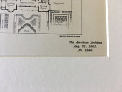 Country House & Formal Garden, 1901, E Eldon Deane, NY, Hand Colored Original -