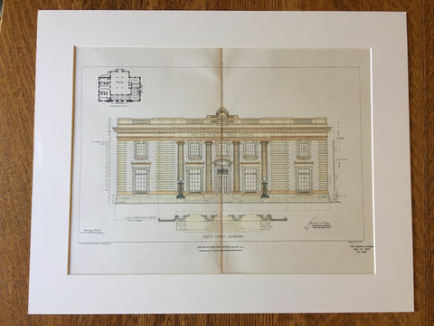 US Post Office, Scott St, Joliet, IL, 1901, J Knox Taylor, Hand Colored Original -