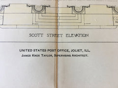 US Post Office, Scott St, Joliet, IL, 1901, J Knox Taylor, Hand Colored Original -