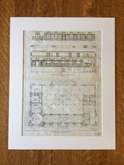 Post Office, Plans & Sections, Oakland, CA, 1901, Hand Colored Original -