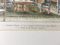Dining Room, G B Chase, Boston, MA, 1879, Ware & Van Brunt, Hand Colored Original