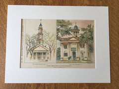 First Church, Springfield, MA & Court House, Lenox, MA, 1895, Original Hand Colored