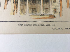 First Church, Springfield, MA & Court House, Lenox, MA, 1895, Original Hand Colored