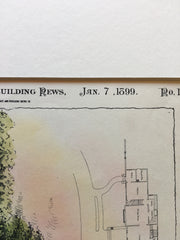 Summer Residence, Milton Cushing, Fitchburg, MA, 1899, Original Hand Colored