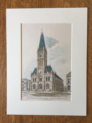 First Congregational Church, Northampton, MA, 1877, Original Hand Colored