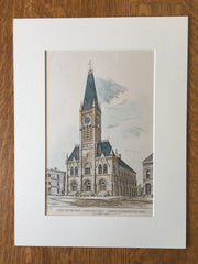 First Congregational Church, Northampton, MA, 1877, Original Hand Colored