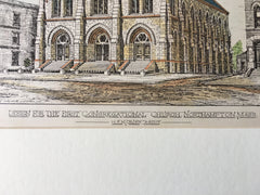 First Congregational Church, Northampton, MA, 1877, Original Hand Colored