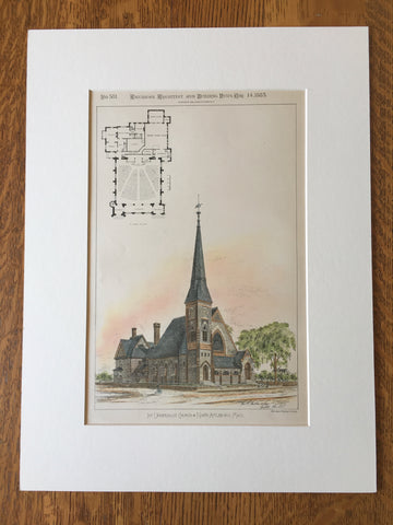 First Universalist Church, N Attleboro, MA, 1883, Original Hand Colored