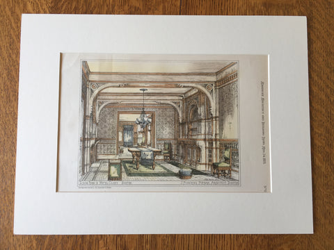 Dining Room, Hotel Cluny, Boston, MA, 1878, Original Hand Colored