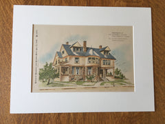 House of Eugene Clark, West Newton, MA 1892. E L Clark, Original Hand Colored