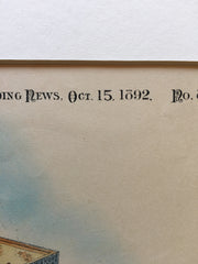 House of Eugene Clark, West Newton, MA 1892. E L Clark, Original Hand Colored