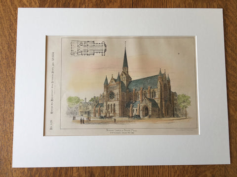 Church, Boston, MA, 1884, H M Congdon, Original Hand Colored