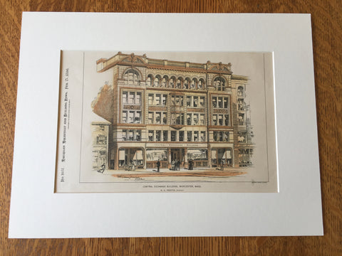 Central Exchange Building, Worcester, MA, 1896, W G Preston, Original Hand Colored