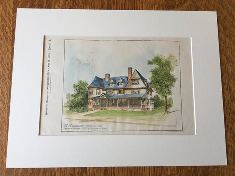 House, W R Cordingly, Chestnut Hill, MA, 1895, Chapman & Frazer, Original Hand Colored