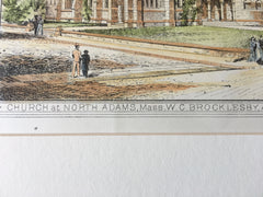 Church, North Adams, MA, 1881, W C Brocklesby, Original Hand Colored