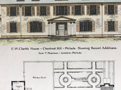 E W Clark House, Chestnut Hill, Philadelphia, PA, 1903, Original Hand Colored -