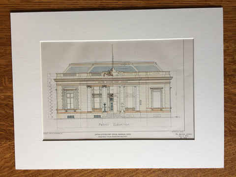 US Post Office, Norwich, CT, 1903, James Knox Taylor, Original Hand Colored -