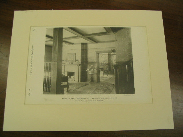 View in Hall, Residence of Franklin H. Head, Chicago, IL, 1890, Irving K. Pond and Allen B. Pond