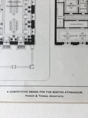 Boston Athenaeum Plan, Boston, MA, 1902, Parker & Thomas, Hand Colored Original -