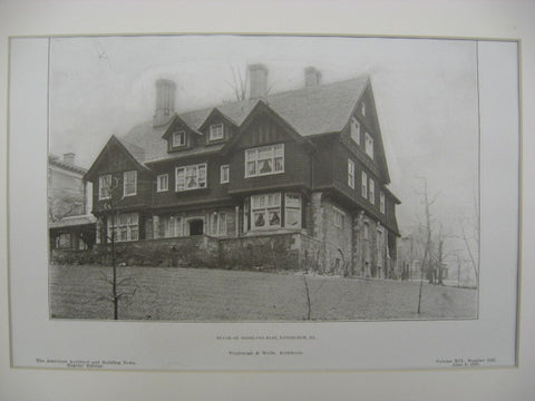 House on Woodland Road, Pittsburgh, PA, 1907, Vrydaugh and Wolfe