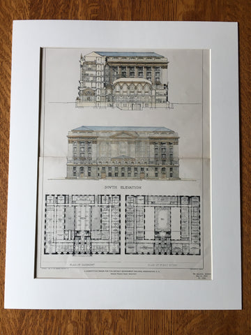District Government Building, Washington DC, 1903, Hand Colored Original -
