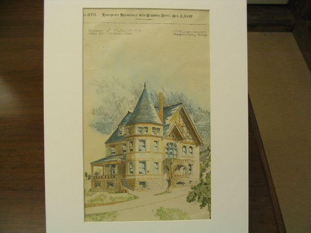 Residence of G. W. Allyn, M. D. on Forbes Ave., Pittsburgh, PA, 1892, S. T. McClarren