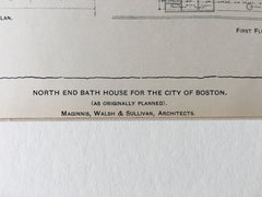 North End Bath House, Boston, MA, 1902, Maginnis, Walsh & Sullivan, Hand Colored Original -