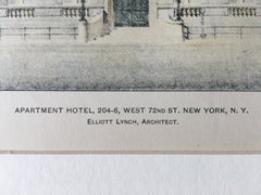 Apartment Hotel, 204-206 W 72nd St, New York, 1902, Hand Colored Original -