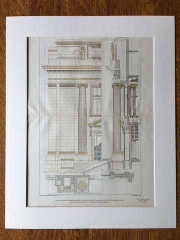 Detail, Court House & Post Office, Indianapolis, IN, 1902, Hand Colored Original -