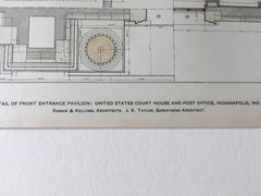 Detail, Court House & Post Office, Indianapolis, IN, 1902, Hand Colored Original -