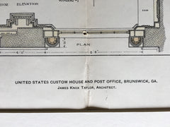 Post Office & Custom House, Brunswick, GA, 1902, Original Hand Colored -