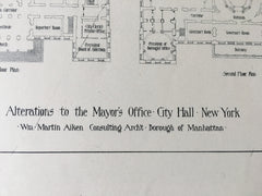 Mayor's Office, Elevations, New York City Hall, 1902, Original Hand Colored -