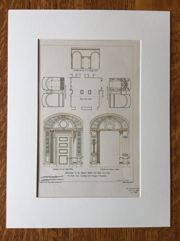 Mayor's Office, New York City Hall, 1902, Wm Martin Aiken, Original Hand Colored -