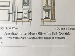 Mayor's Office, New York City Hall, 1902, Wm Martin Aiken, Original Hand Colored -