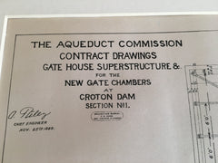Croton Dam, Aqueduct Plan #4, Croton on Hudson, NY, 1890, Hand Colored Original -